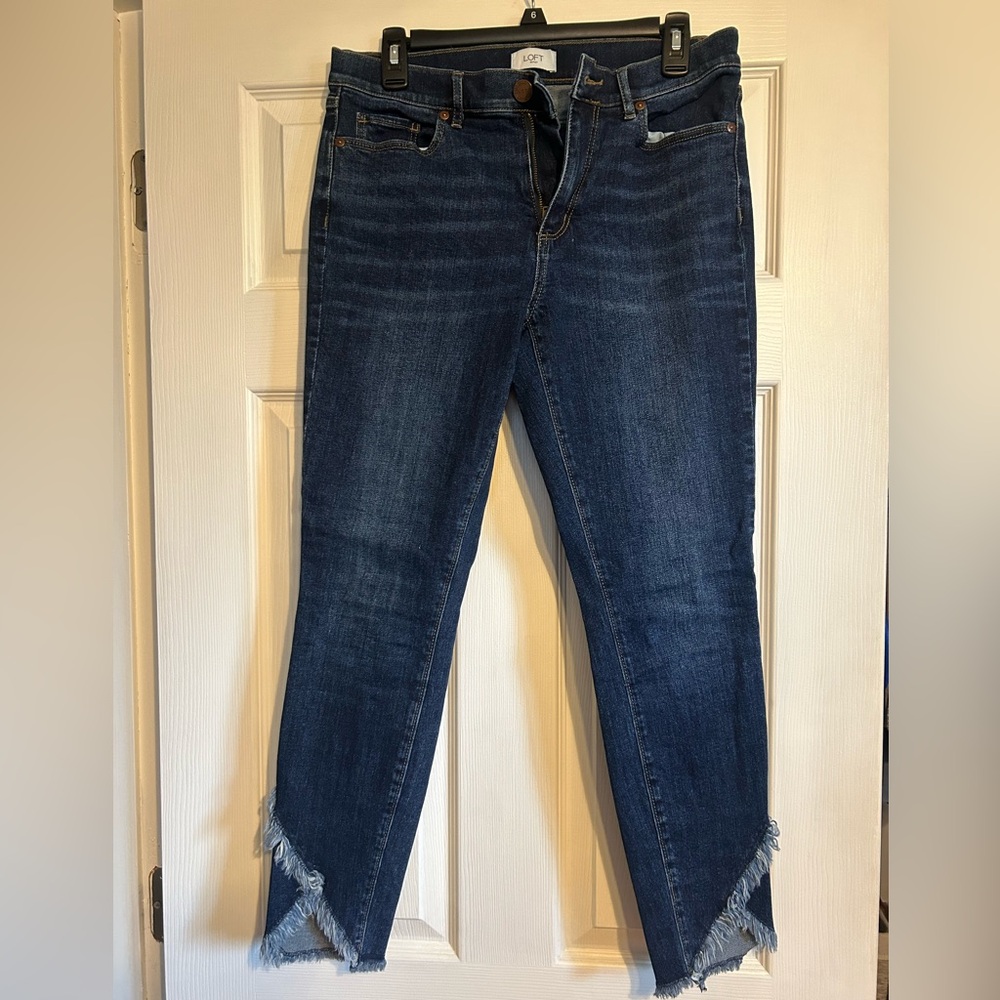 Loft skinny jeans with fringe detail